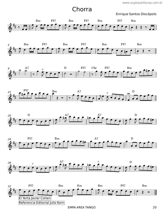 Partitura da música ¡Chorra! – Enrique Santos Discépolo