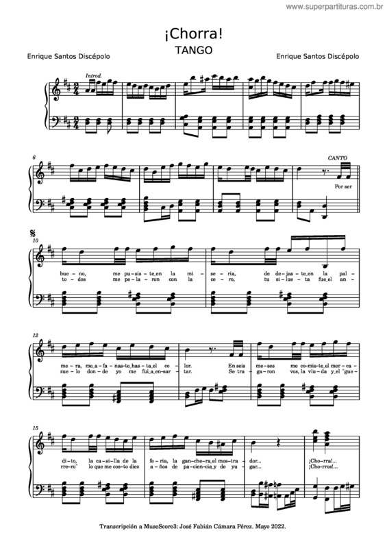 Partitura da música ¡Chorra!–Enrique Santos Discépolo