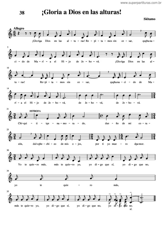 Partitura da música ¡Gloria A Dios En Las Alturas!