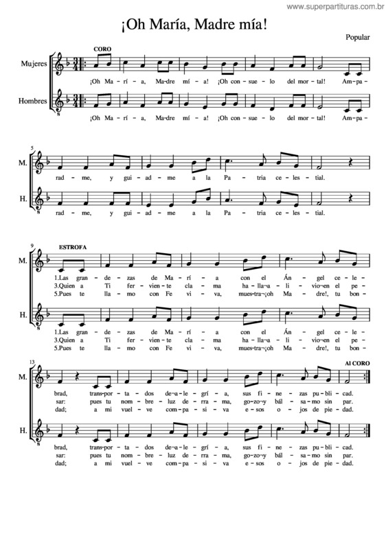 Partitura da música ¡Oh María, Madre Mía!