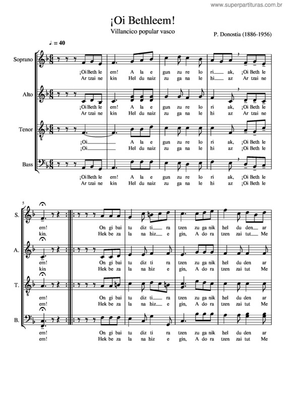 Partitura da música ¡Oi Bethleem!
