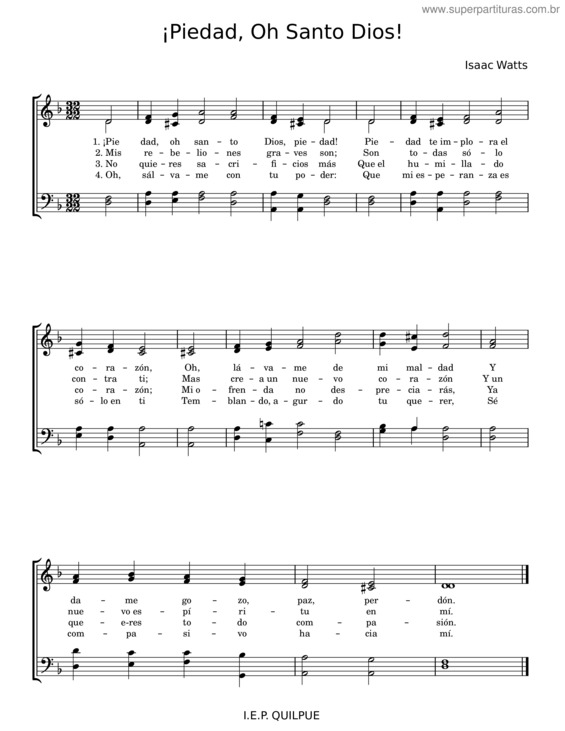 Partitura da música ¡Piedad, Oh Santo Dios! – Isaac Watts