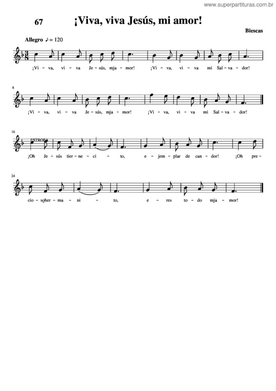 Partitura da música ¡Viva, Viva Jesús, Mi Amor!