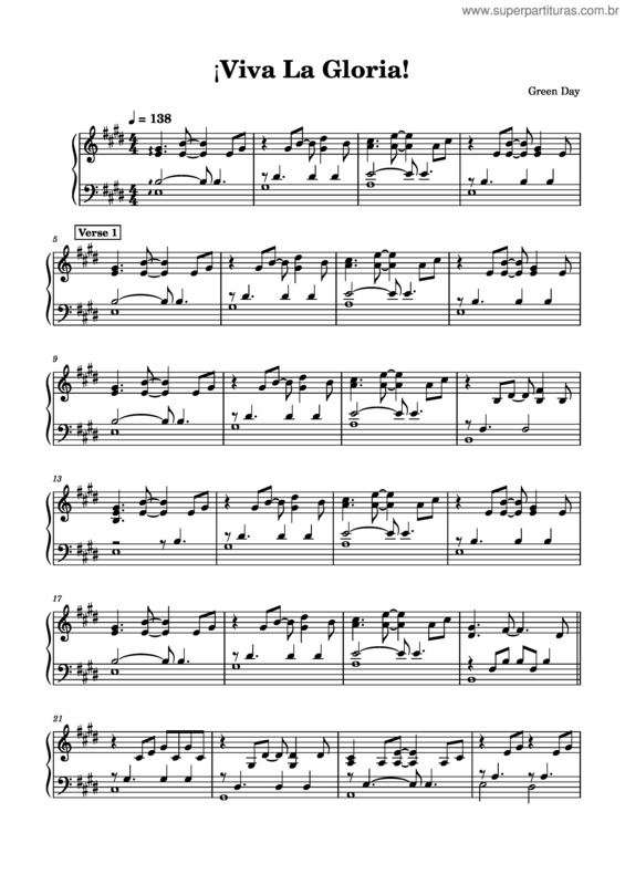 Partitura da música ¡Viva La Gloria! – Green Day