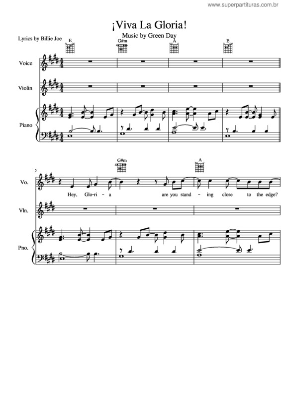 Partitura da música ¡Viva La Gloria! –