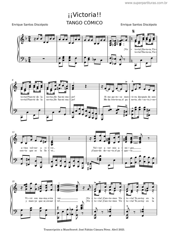 Partitura da música ¡¡Victoria!! – Enrique Santos Discépolo